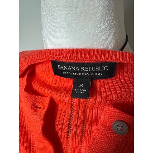 Banana Republic 100% Fine Merino Wool Orange Button Up Sweater Cardigan - Picture 4 of 5